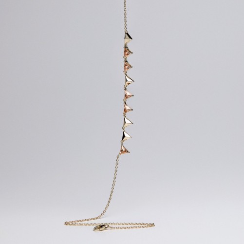 Collana corta in argento 925‰, placcatura oro giallo, 5 cubic zirconia champagne