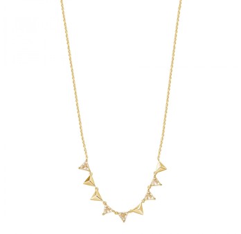 Collana corta in argento 925‰, placcatura oro giallo, 5 cubic zirconia champagne
