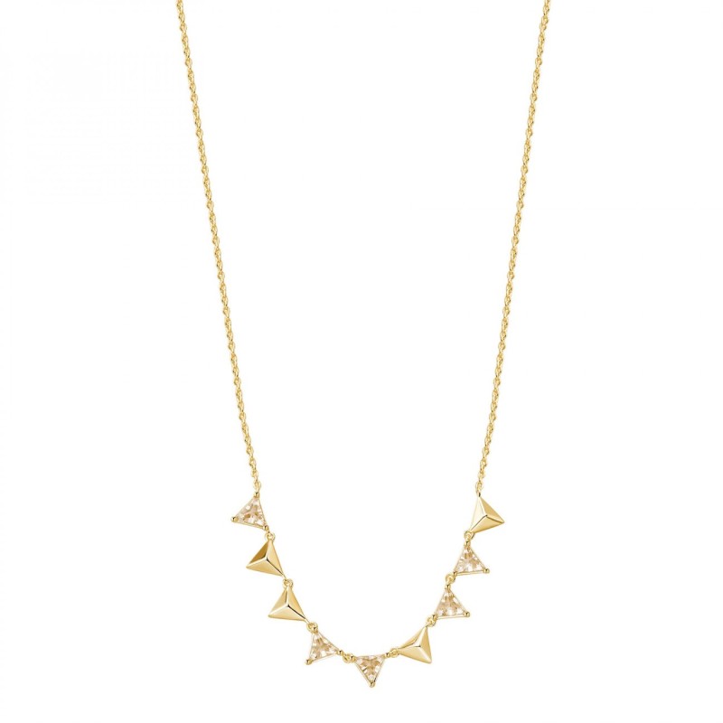 Collana corta in argento 925‰, placcatura oro giallo, 5 cubic zirconia champagne