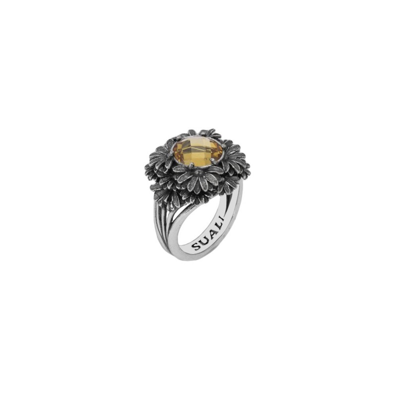 Anello Margherite con quarzo Champagne