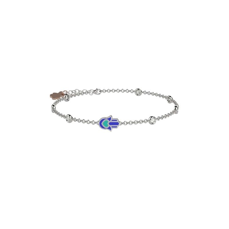 Bracciale con pietre brillanti e mano blu in Argento 925