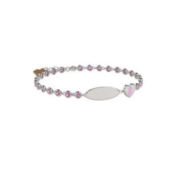 Bracciale Tennis in Argento 925 con pietre rosa e targhetta incidibile