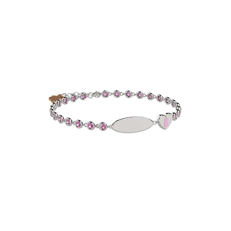 Bracciale Tennis in Argento 925 con pietre rosa e targhetta incidibile