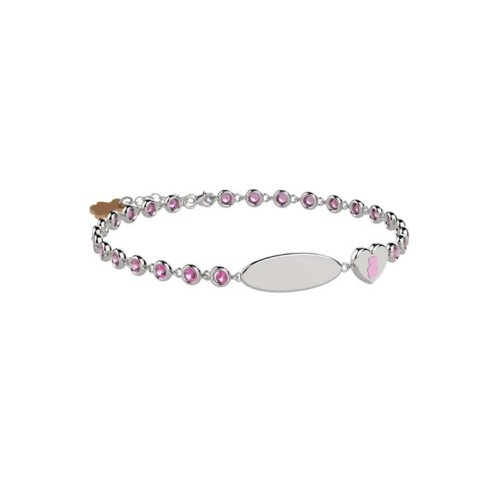 Bracciale Tennis in Argento 925 con pietre rosa e targhetta incidibile