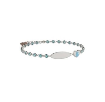 Bracciale Tennis in Argento 925 con pietre azzurre e targhetta incidibil