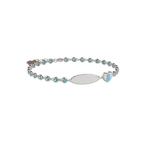 Bracciale Tennis in Argento 925 con pietre azzurre e targhetta incidibil