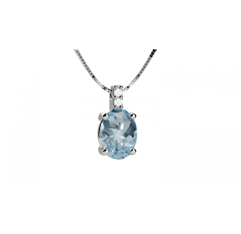 Lux collana in oro bianco 18KT con pendente ovale di acquamarina e diamanti