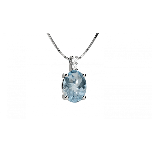 Lux collana in oro bianco 18KT con pendente ovale di acquamarina e diamanti
