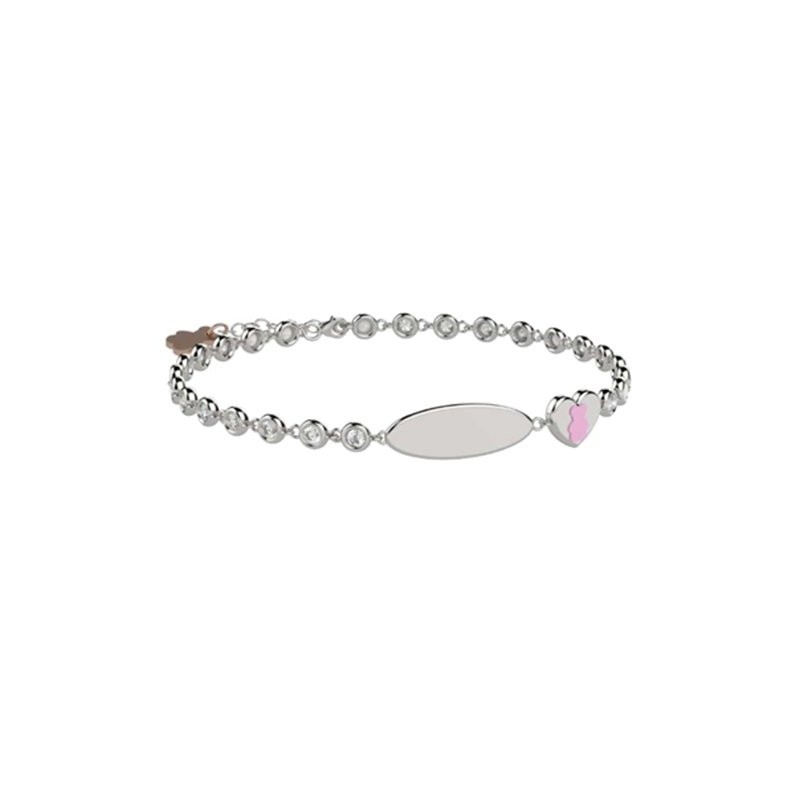 Bracciale Tennis in Argento 925 con pietre bianche e targhetta incidibil