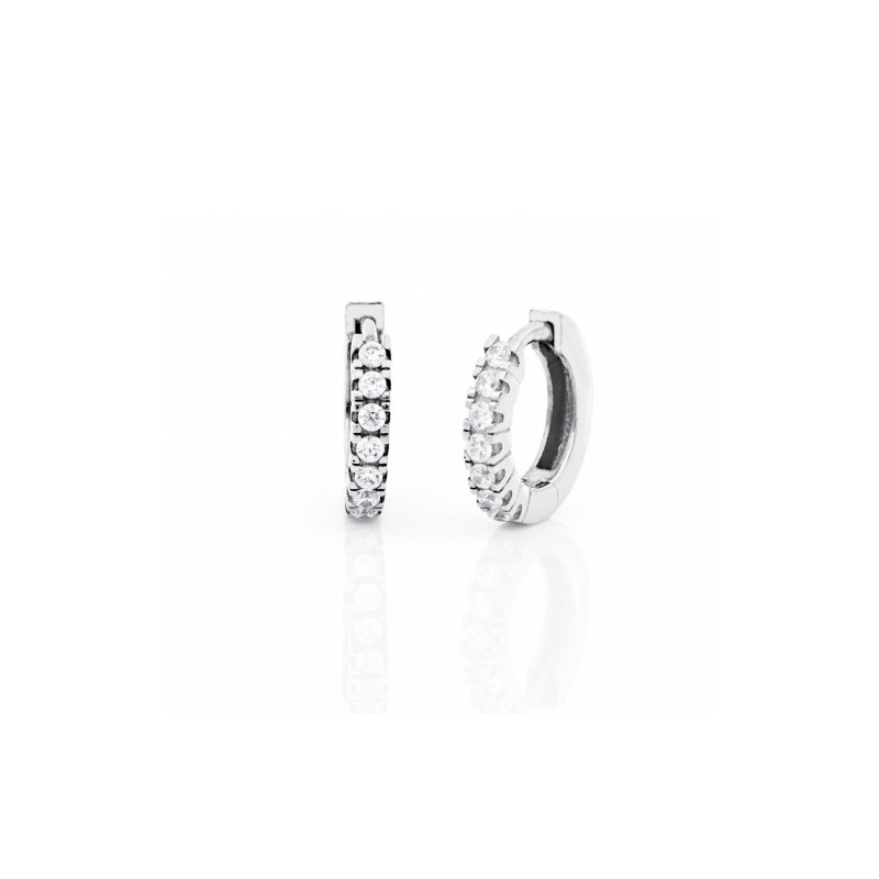 Orecchini a cerchio mini in argento bianco e zirconi