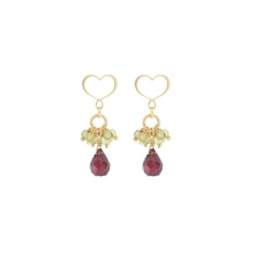 COPPIA DI ORECCHINI FRANGE CUORE MAMAN PERIDOTO E GRANATO