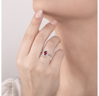 Anello MIRCO VISCONTI con Rubino Ovale e Diamanti in Oro Bianco