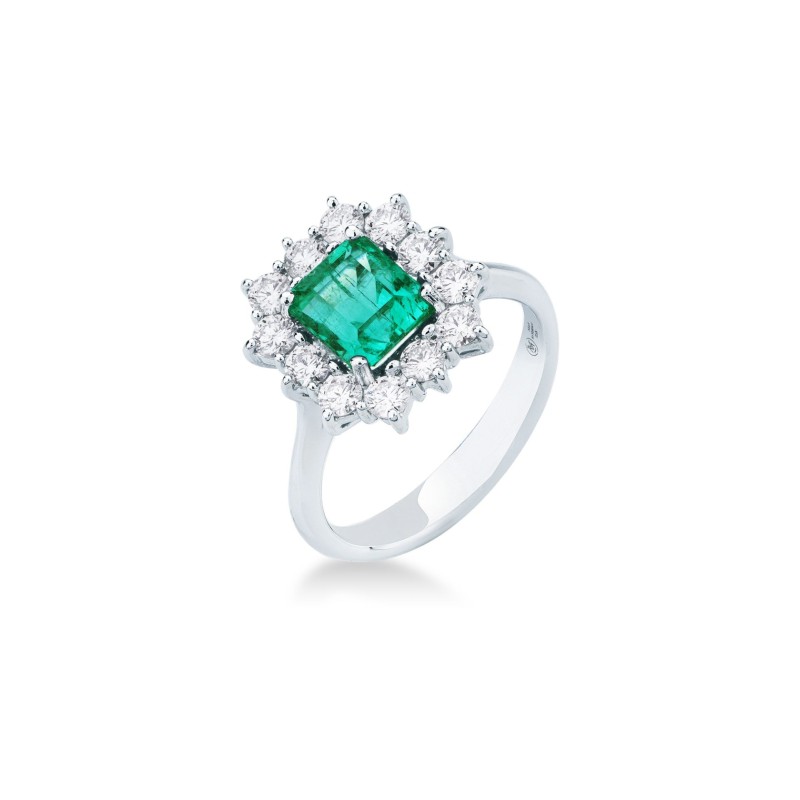 Anello MIRCO VISCONTI con Smeraldo Ottagonale e Diamanti in Oro Bianco