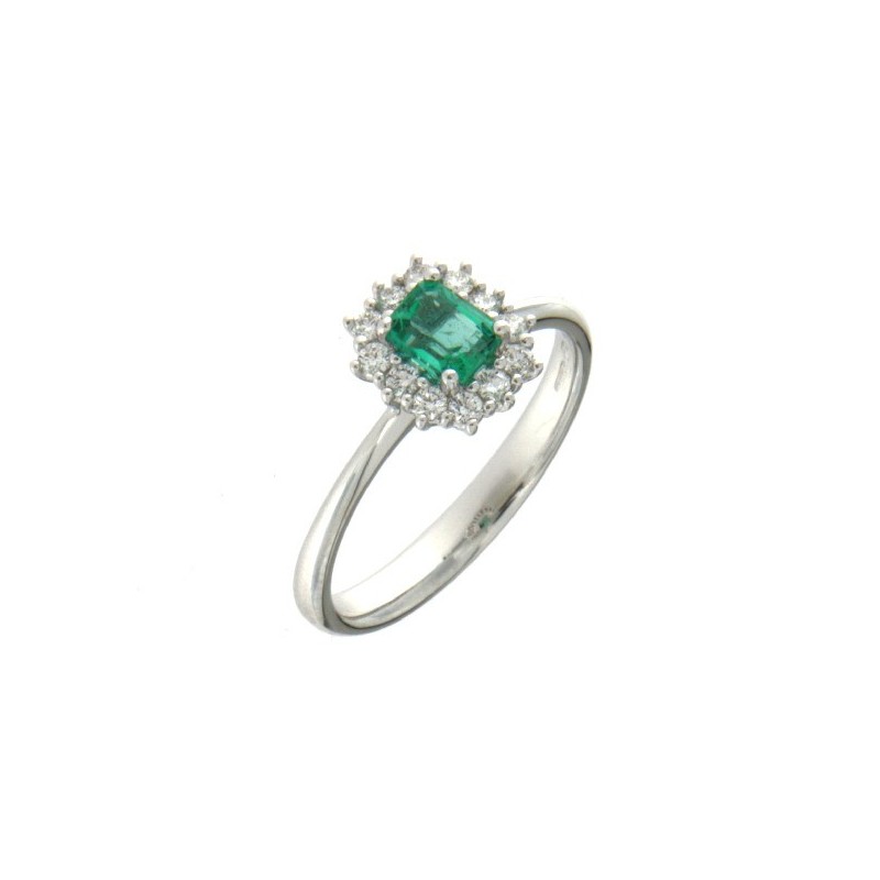 Anello MIRCO VISCONTI con Smeraldo Ottagonale e Diamanti in Oro Bianco