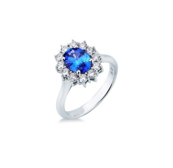 Anello MIRCO VISCONTI con Zaffiro Ovale e Diamanti in Oro Bianco