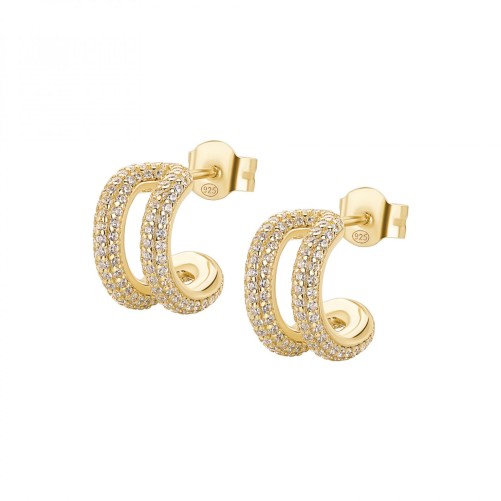 Orecchini cerchietto in argento 925‰, placcatura oro giallo, 298 cubic zirconia bianchi