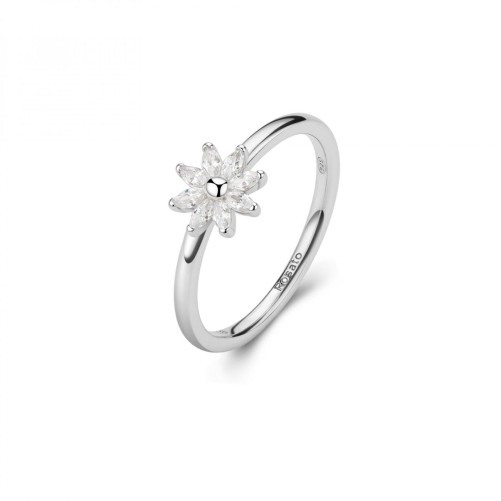 Anello solitario con fiore in argento 925‰, 8 cubic zirconia bianchi