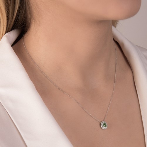 Girocollo MIRCO VISCONTI con Smeraldo Ovale e Diamante in Oro Bianco