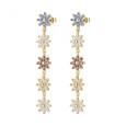 Orecchini pendenti fiori in argento 925‰, placcatura oro giallo, 80 cubic zirconia bianchi, rodolite, blu e champagne