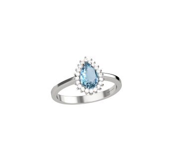 Anello goccia in oro bianco con acquamarina e diamanti