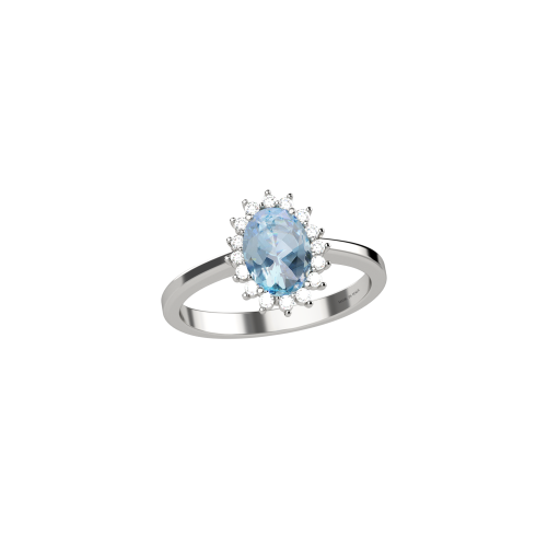 Anello in oro bianco con acquamarina e diamanti
