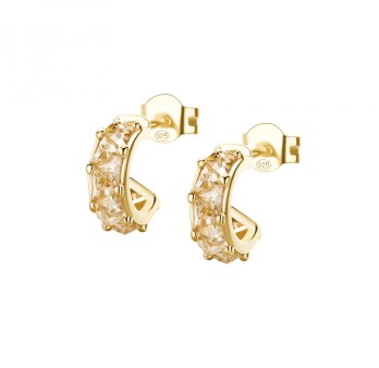 Orecchini cerchietto in argento 925‰, placcatura oro giallo, 22 cubic zirconia champagne