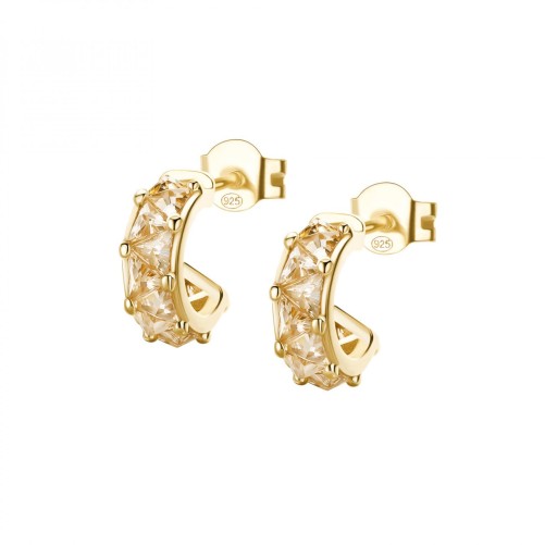 Orecchini cerchietto in argento 925‰, placcatura oro giallo, 22 cubic zirconia champagne