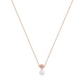 Collana corta in argento 925‰, placcatura oro rosa, 21 cubic zirconia bianchi, 1 perla naturale