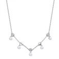 Collana corta in argento 925‰, 63 cubic zirconia bianchi, 5 perle naturali