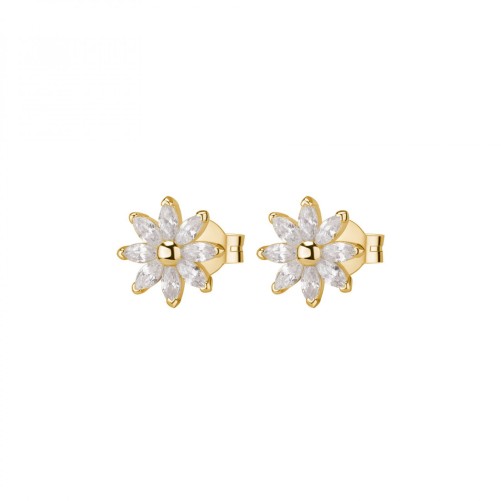 Orecchini con fiore a lobo in argento 925‰, placcatura oro giallo, 16 cubic zirconia bianchi