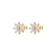 Orecchini con fiore a lobo in argento 925‰, placcatura oro giallo, 16 cubic zirconia bianchi