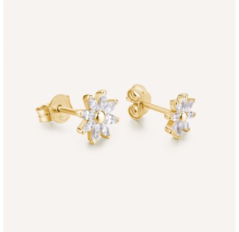 Orecchini con fiore a lobo in argento 925‰, placcatura oro giallo, 16 cubic zirconia bianchi