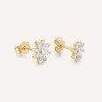 Orecchini con fiore a lobo in argento 925‰, placcatura oro giallo, 16 cubic zirconia bianchi