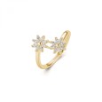 Anello aperto con doppi fiori in argento 925‰, placcatura oro giallo, 16 cubic zirconia bianchi