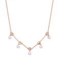 Collana corta in argento 925‰, placcatura oro rosa, 63 cubic zirconia bianchi, 5 perle naturali