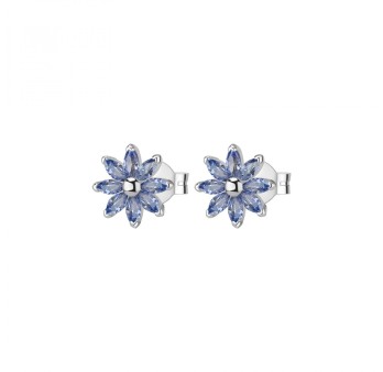 Orecchini con fiore a lobo in argento 925‰, 16 cubic zirconia blu
