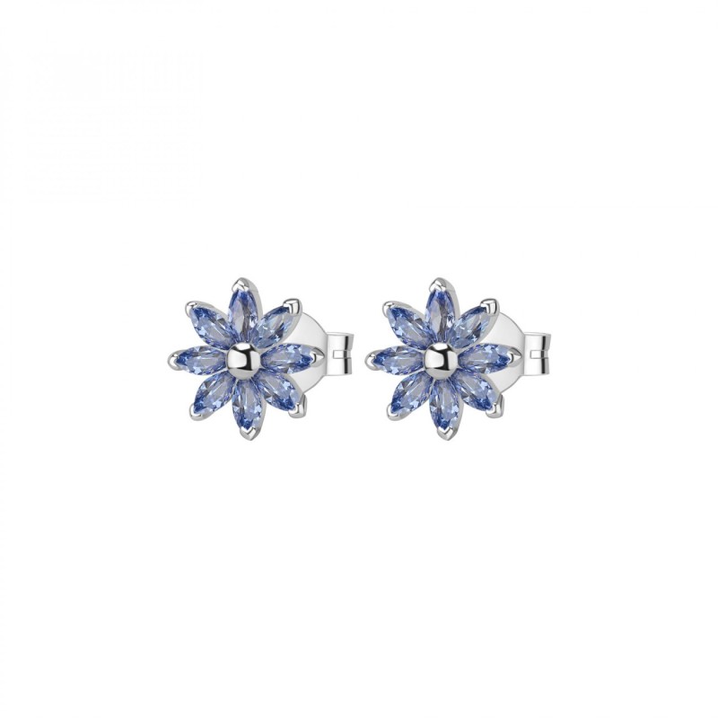 Orecchini con fiore a lobo in argento 925‰, 16 cubic zirconia blu