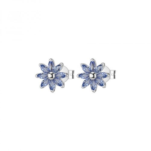 Orecchini con fiore a lobo in argento 925‰, 16 cubic zirconia blu