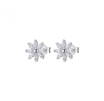Orecchini con fiore a lobo in argento 925‰, 16 cubic zirconia bianchi