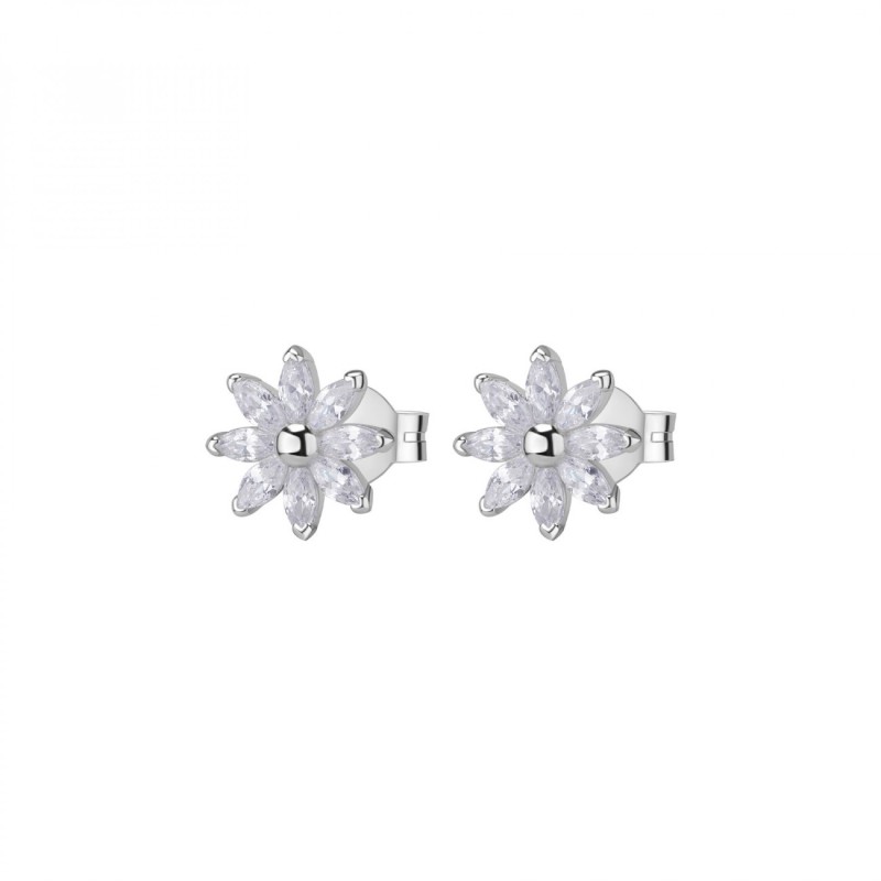Orecchini con fiore a lobo in argento 925‰, 16 cubic zirconia bianchi