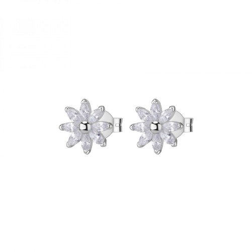 Orecchini con fiore a lobo in argento 925‰, 16 cubic zirconia bianchi
