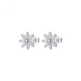 Orecchini con fiore a lobo in argento 925‰, 16 cubic zirconia bianchi