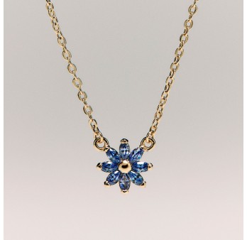 Collana corta in argento 925‰, placcatura oro giallo, 8 cubic zirconia blu