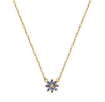Collana corta in argento 925‰, placcatura oro giallo, 8 cubic zirconia blu