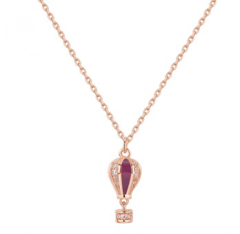Collana corta in argento 925‰ con pendente a forma di mongolfiera, placcatura oro rosa, smalti colorati