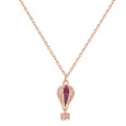 Collana corta in argento 925‰ con pendente a forma di mongolfiera, placcatura oro rosa, smalti colorati