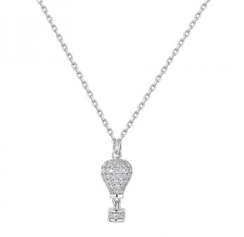 Collana corta in argento 925‰ con pendente a forma di mongolfiera, 89 cubic zirconia bianchi