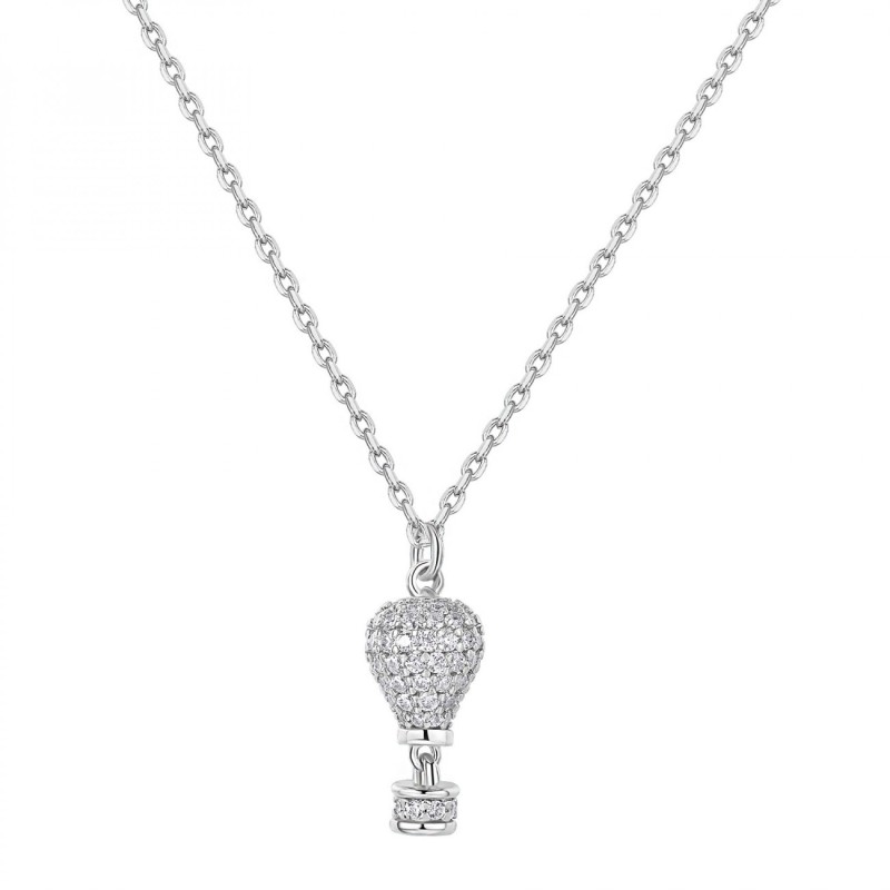 Collana corta in argento 925‰ con pendente a forma di mongolfiera, 89 cubic zirconia bianchi