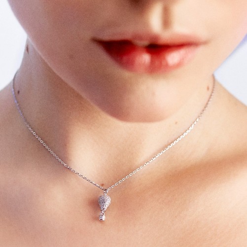 Collana corta in argento 925‰ con pendente a forma di mongolfiera, 89 cubic zirconia bianchi